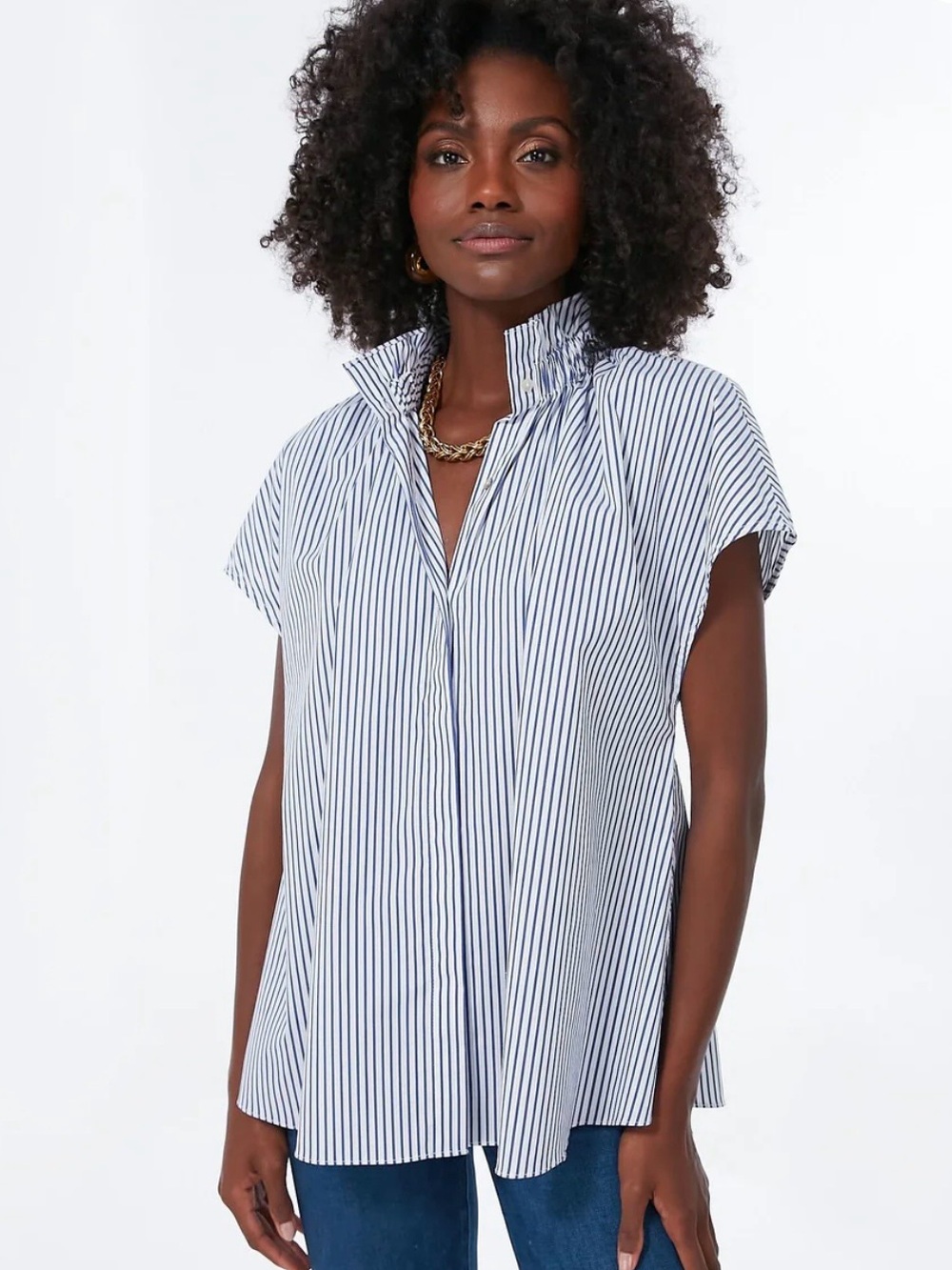 Pomander Place /Tuckernuck | Rae striped short sleeve smocked collar top